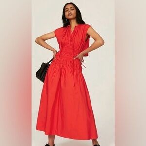 Proenza Schouler White Label Cotton Poplin Midi Dress in Poppy Size XXS